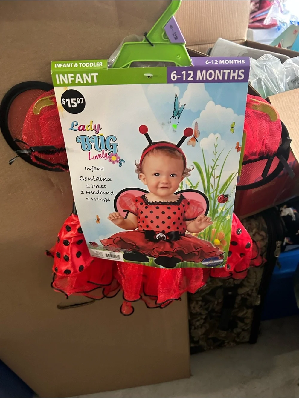 Infant Ladybug Costume Dress with Headband and Wings - Red